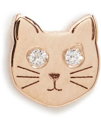 Zoe Chicco 14k Single Itty Bitty Cat With Diamond Eyes Stud Earring - Multicolor