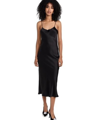 Rodarte Silk Satin Bias Mid Length Slip Dress - Black