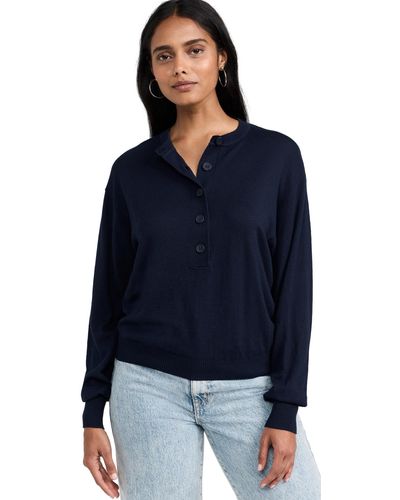 GOOD AMERICAN Tissue Weight Henley Sweater - Blue