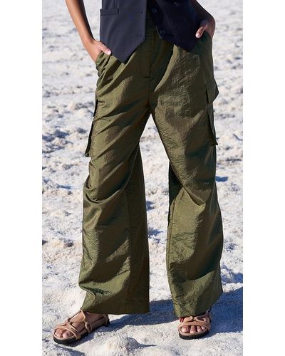 Tibi Crispy Nylon Pleated Cargo Pants - Green