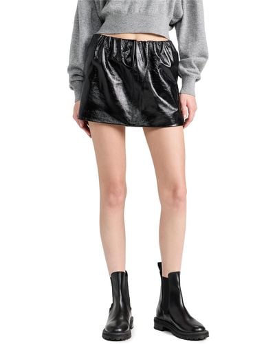 Brandon Maxwell Glazed Leather Mini Skirt - Black
