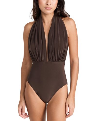 Norma Kamali Halter Low Back Mio One Piece Swimsuit - Brown