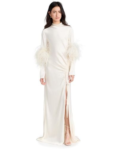 LAPOINTE Satin Bias Feather Tab Gown - White