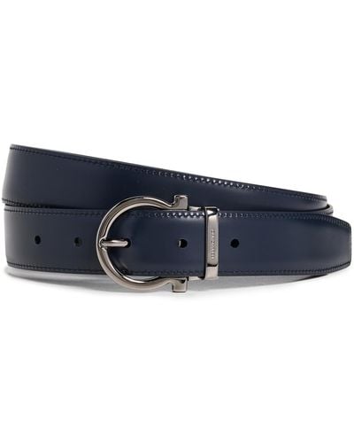 Ferragamo Single Gancio Reversible Paloma Leather Belt - Blue