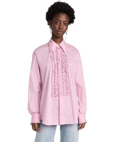 Tibi Light Weight Cotton Nylon Easy Tuxedo Shirt - Pink