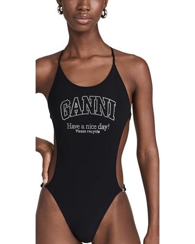 Ganni String One Piece Swimsuit - Black