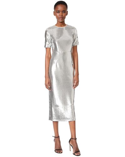 Diane von Furstenberg Short Sleeve Tailored Sequin Dress - Metallic