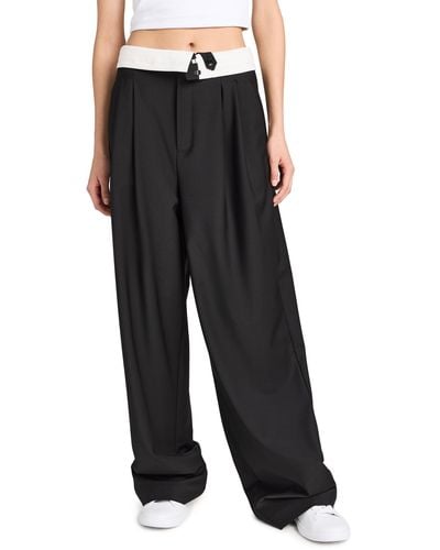 Tibi Recycled Tropical Wool Fold Over Pants - Black