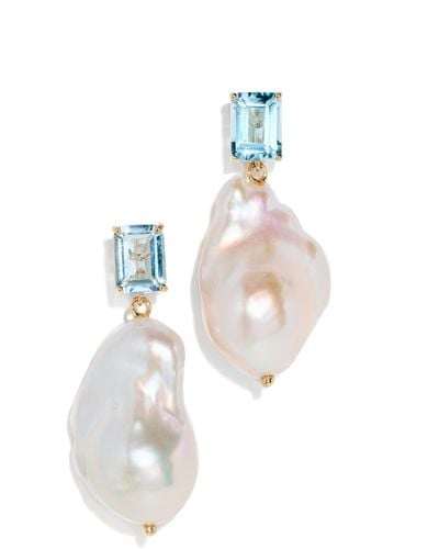 Mateo 14k Blue Topaz And Baroque Pearl Drop Earrings - White