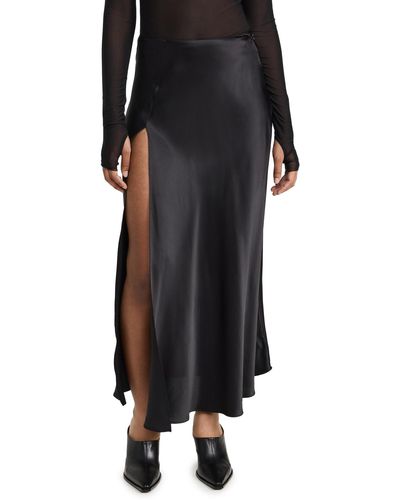 DANNIJO Silk Midi Skirt With High Slit - Black