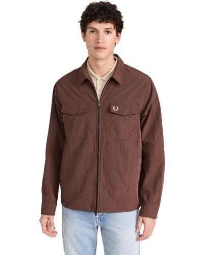 Fred Perry Zip Overshirt - Brown