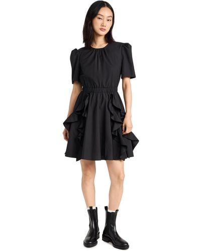 Jason Wu Short Sleeve Cotton Crew Neck Dress With Ruffle Skirt - Black
