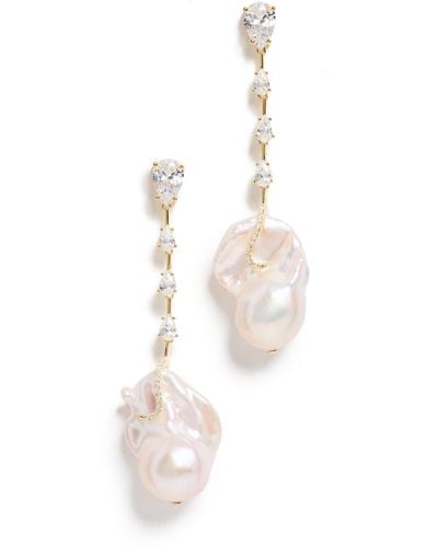 By Adina Eden 14k Dangling Baroque Pearl Stud Earrings - Natural