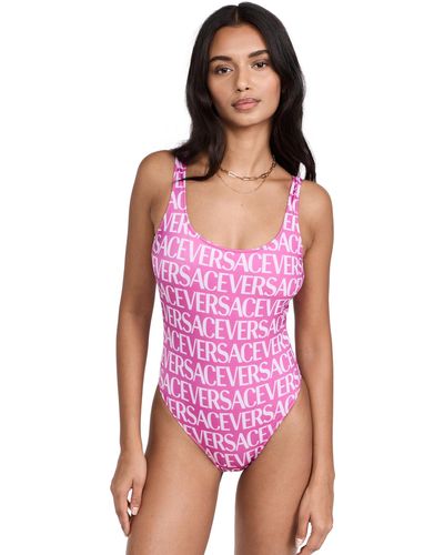 Versace Logo Print One-piece Swimsuit - Pink