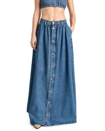 Triarchy Ms. Corey Floor Length Button-up Skirt - Blue