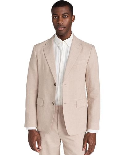 Club Monaco Tech Linen Suit Blazer Lt. Khaki Mix/khaki - Natural