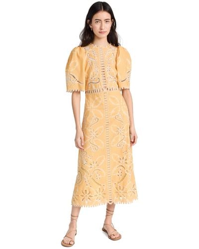 Sea Liat Embroidery Short Sleeve Dress - Yellow