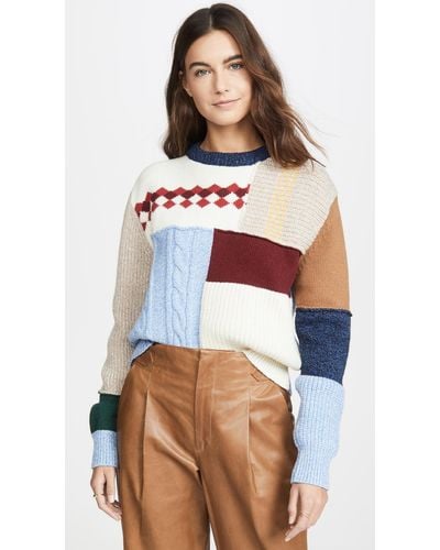 ALEXACHUNG Wool Patchwork Crew - Multicolor