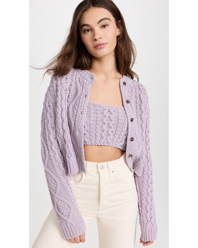 ROKH Cable Knit Cardigan With Crop Top - Purple