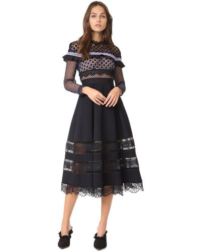 Self-Portrait Bellis Lace Trim Dress With Full Skirt - Black