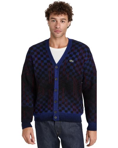 Lacoste Acoste Reaxed Fit Button Down Cardigan Sweater Bue/back - Blue