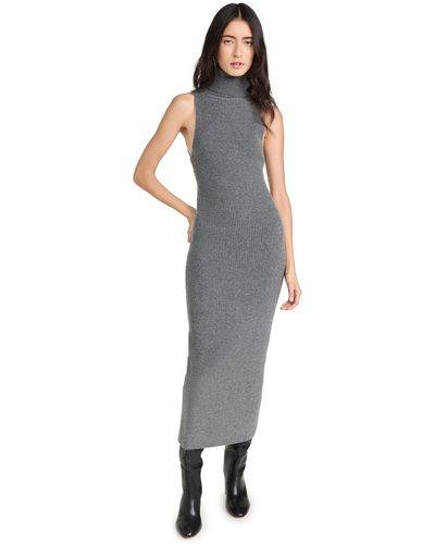 Enza Costa Rib Sleeveless Turtleneck Sweater Dress - Black