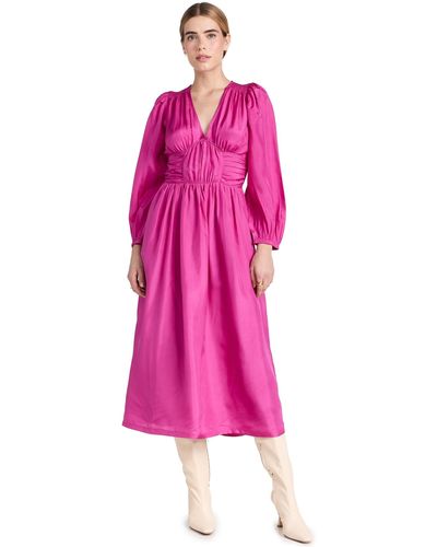 Sea Fabiola Solid Habotai V-neck Dress - Pink