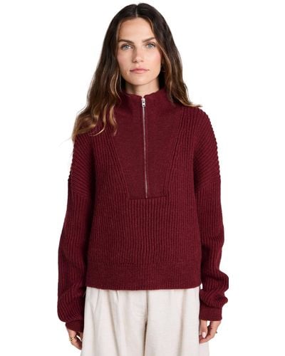 Closed Cropped Half Zip Pullover - Red