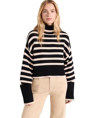 Denimist Cropped Sailor Stripe Turtleneck Sweater - Black