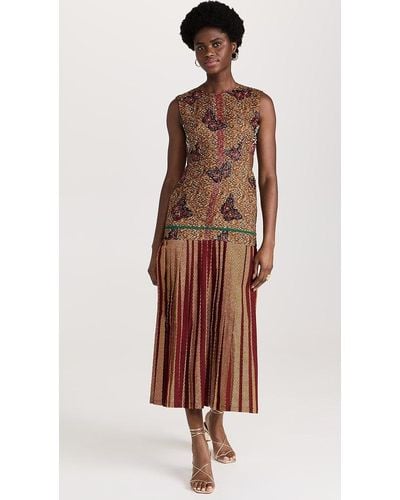 LISA FOLAWIYO Kaleidoscope Pleated Dress - Brown