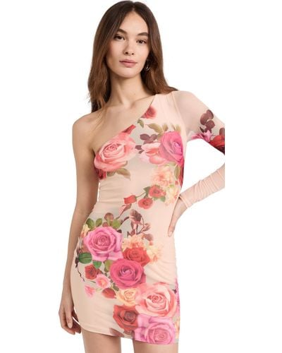 AFRM Zhuri One Shouder Mini Dress With Open Back Detai Nude Rose Swir - Pink
