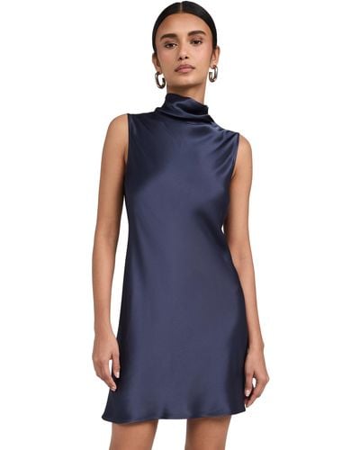 LAPOINTE Doubleface Satin Sleeveless Bias Mini Dress - Blue
