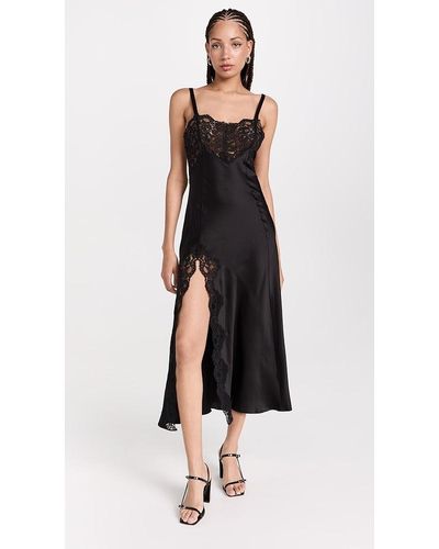 Rodarte Silk Satin And Lace Bias Slip Dress With Slit - Black