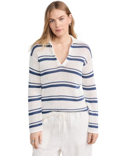 Vince Racked Ribbed Stripe Pullover Off White Cobo