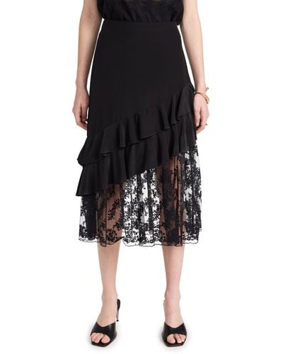 Jason Wu Embroidered Lace Tulle Combo Mermaid Skirt - Black