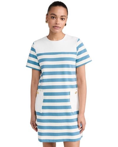 English Factory Striped Dress With Patch Pockets - Blue
