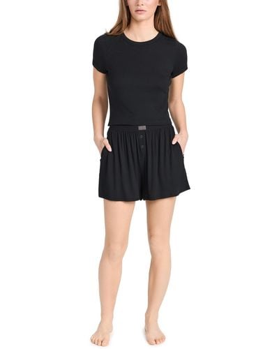 Lunya Soft Modal Rib Tee Shorts Set - Black