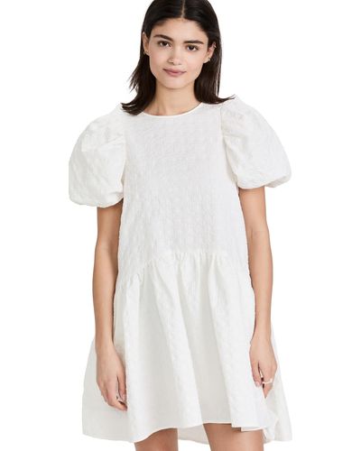 English Factory Engish Factory Back Tie Jacquard Puff Dress - White