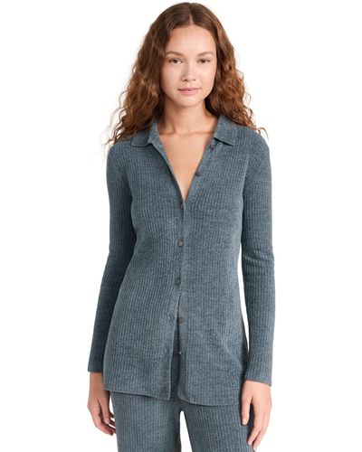 Barefoot Dreams Ribbed Button Down Cardigan - Blue