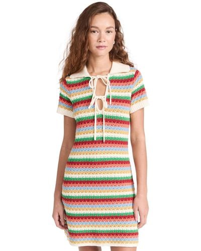 Kitri Ridey Muti Striped Crochet Knit Mini Dress Bue Muti - Multicolour
