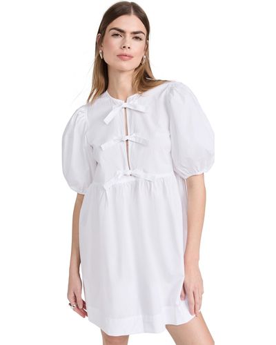 Ganni Cotton Poplin Tie String Mini Dress - White