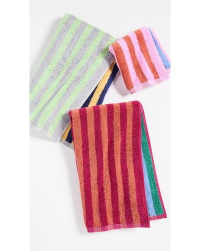 Dusen Dusen Set Of Striped Hand Towels And Washcloth - Multicolour