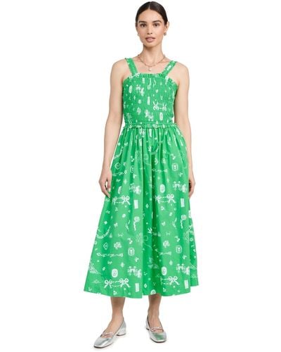 Damson Madder Keira Shirred Midi Dress - Green