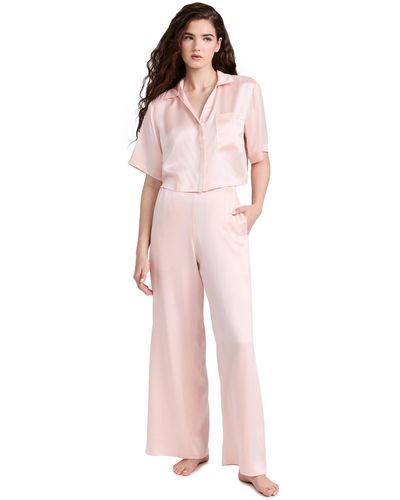 Lunya Washable Silk High Rise Pants Set - Pink