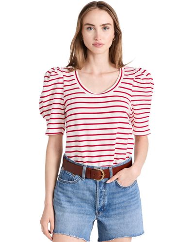 English Factory Engih Factory Tripe Peated Puff Eeve Top - Red