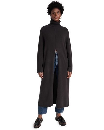 Pixie Market Plit Long Turtleneck Coat - Black