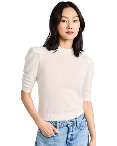 FRAME Frae Ruched Seeve Cashere Sweater Crea - White