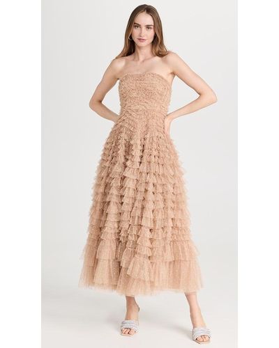 Needle & Thread Hattie Ruffle Strapless Ankle Gown - Natural