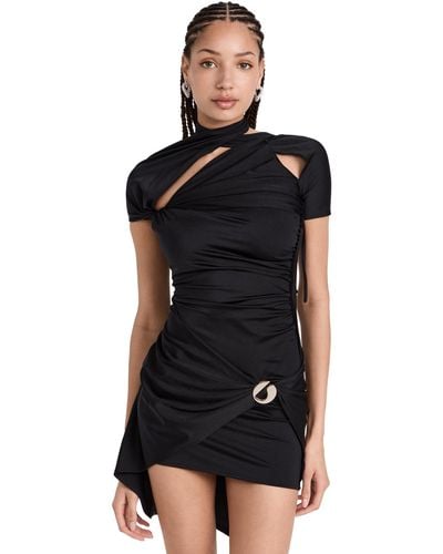Coperni Asymmetric Draped Jersey Dress - Black