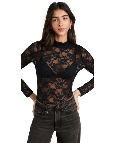 Endless Rose Floral Lace See Through Top - Black